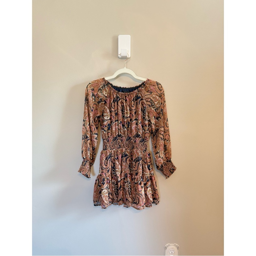 Sanctuary • Bohemian Long Sleeve Tiered Mini Dress Sz 10 Elastic Waist Boho Fall